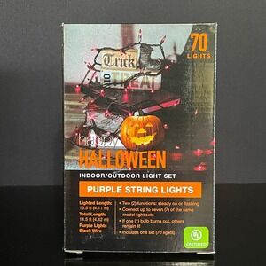 Happy Halloween String Lights Purple Good 70ct Indoor Outdoor Black Wire